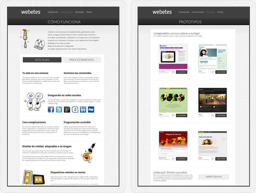Webetes - How does it work and Prototypes Pages